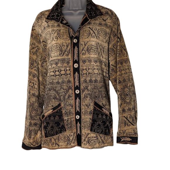 Yak Magik Tapestry Jacket Women Sz XL Black Neutral Silk Accent Made in Nepal - Picture 1 of 14